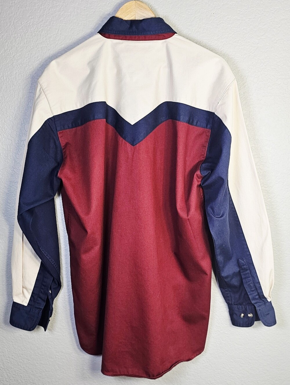 Just Western Vintage Colorblock Western Button Shirt Men's L Burgundy Navy Cream - Picture 6 of 8
